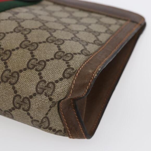 GUCCI GG Supreme Web Sherry Line Clutch Bag PVC Beige Red 89 01 002 Auth BA7255